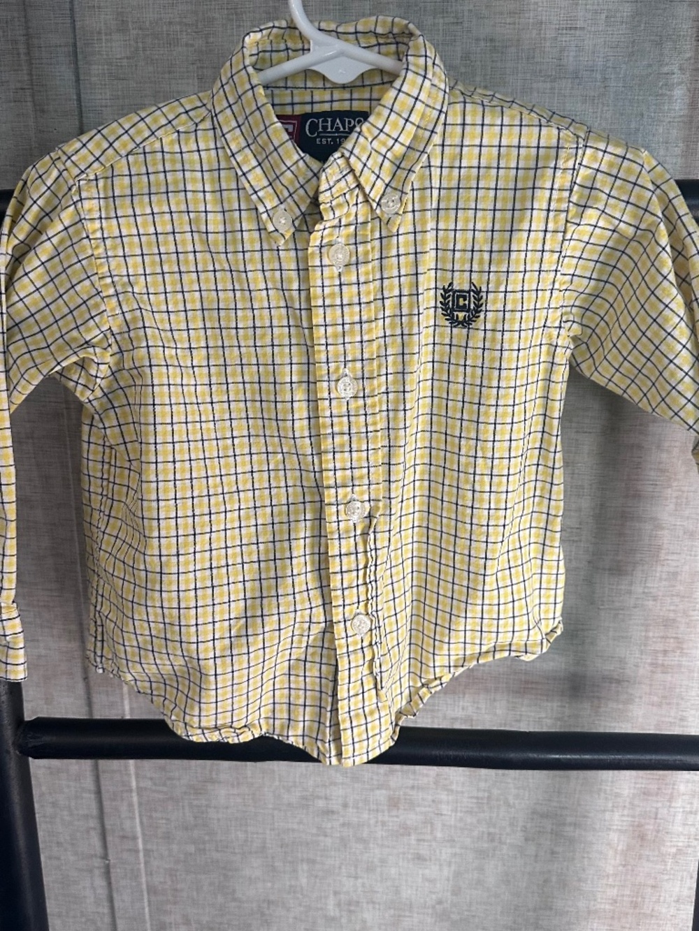 Chaps Toddler Boys Button Down Shirt Plaid Yellow Long Sleeve Classic